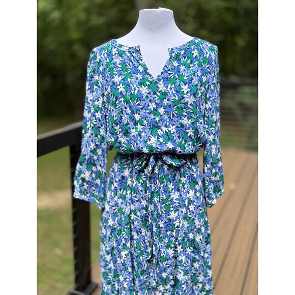 Talbots 12 Floral Colorful Blue Summer Spring Dress Waist Tie Balloon Sleeves - Picture 3 of 7